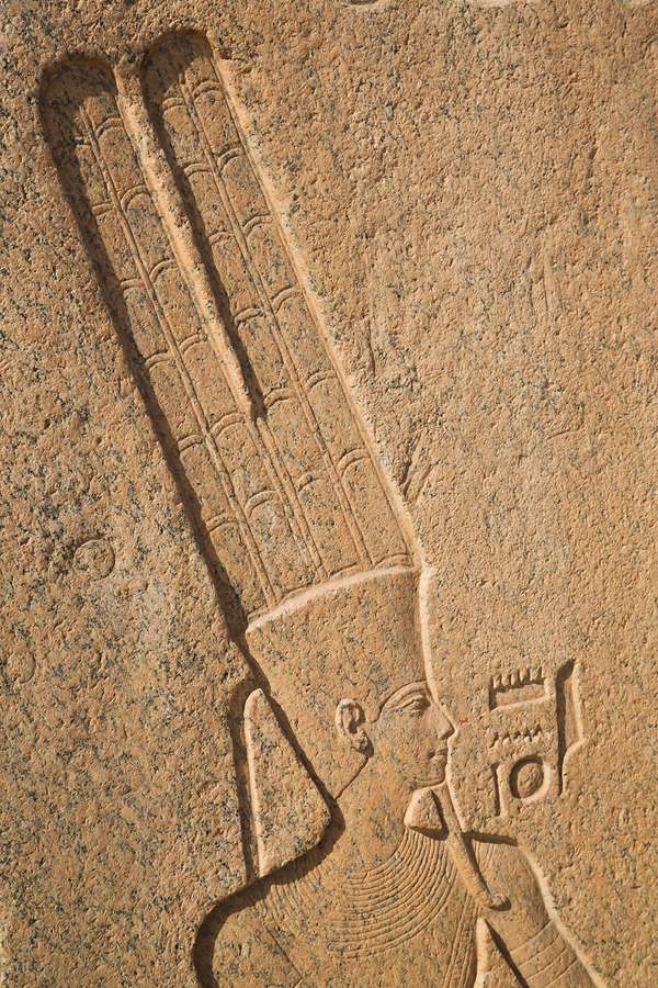 Bas-relief of deity Amon, Karnak, Luxor, Egypt. (Karnak Temple complex, Amun, Ammon, Ancient Egypt).