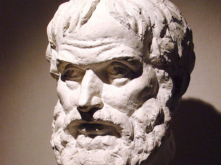 Bust of ancient greek philosopher and scientist Aristotle.
