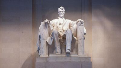 President Abraham Lincoln. Statue of Abraham Lincoln, designed by Daniel Chester French, in the Lincoln Memorial, Washington, D.C.