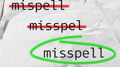 Misspelled words thumbnail image (by EB) on original Getty image in background (crumpled piece of paper)
