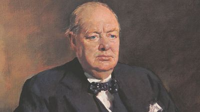 Sir Winston Churchill, print reproduced from the original oil painting by Sir Oswald Birley, published 1906.